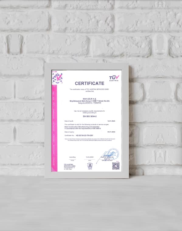 EN ISO 3834-2 Kaynak Kalite Yeterlilik Belgesi